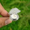 925 Sterling Silver Oval Shiva Eye Shell Gemstone Boho Promise Wedding Wife Ring