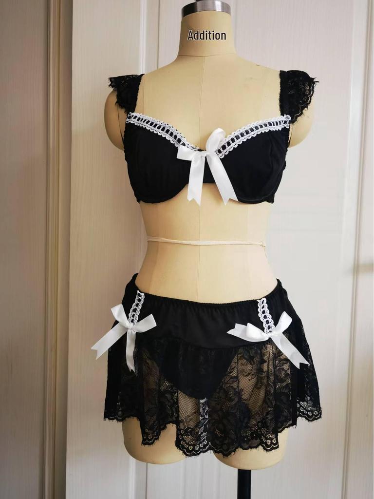 Sexy Cross-Border Lace Bow Bikini Lingerie Nightdress Set