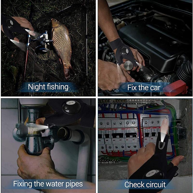 Night Light Waterproof Fishing Gloves with LED Flashlight