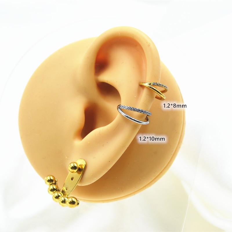 

316L Steel Double Ring Micro-Paved Zircon Nose and Ear Stud for Cartilage and Conch Piercings Steel 1.2X8MM