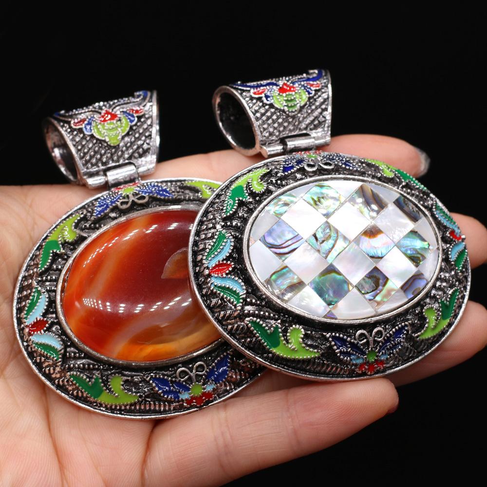 1Pc, Boho Energy Natural Stone Oval Pendant, Reiki Healing Crystal Charms for DIY Women's Necklace Accessories, Halloween Jewelry Making Craft Gift