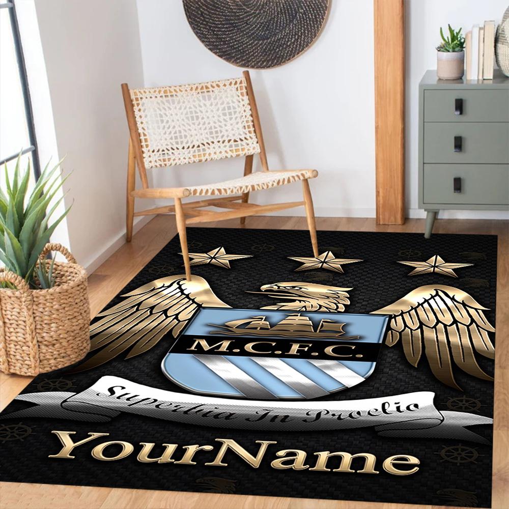 Manchester City Customize Text Area Rug Suitable for Game Room Study room Outdoor Foyer Anti-slip Rug Office home decor Gift for Festivals