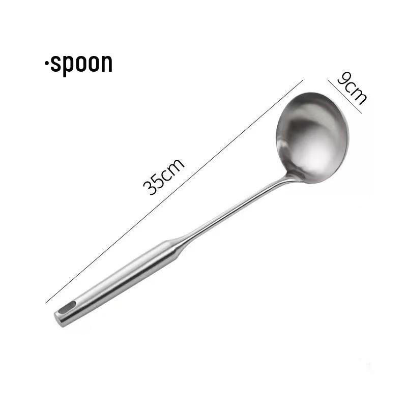 304 Stainless Steel Kitchen Utensil Set: Hollow Handle Spatula, Frying Pan Spatula, Flour Sieve, Soup Ladle, Hot Pot Ladle, Slotted Spoon.