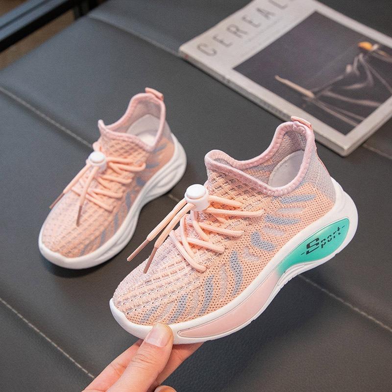 Children's New Spring and Autumn Girls Net Surface Breathable Flying Woven Shoes Boys Non-slip Soft Sole Sports Shoes Tide