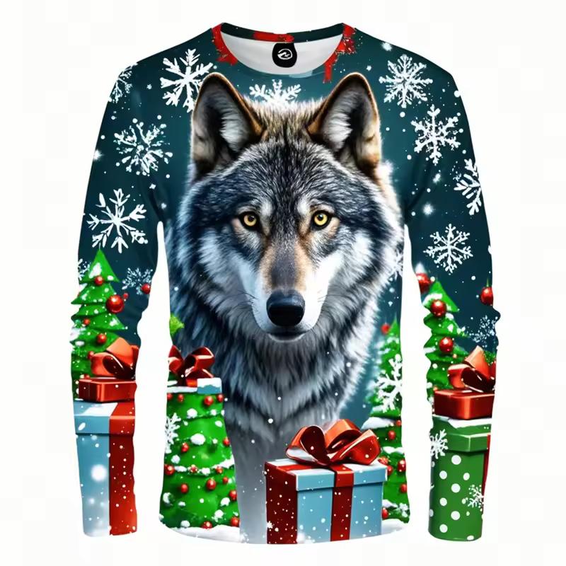 Fashion Wolf Graphic T Shirts Harajuku Animal 3D Printed Long Sleeve T Shirt For Men Clothes Spring And Autumn Unisex Streetwear