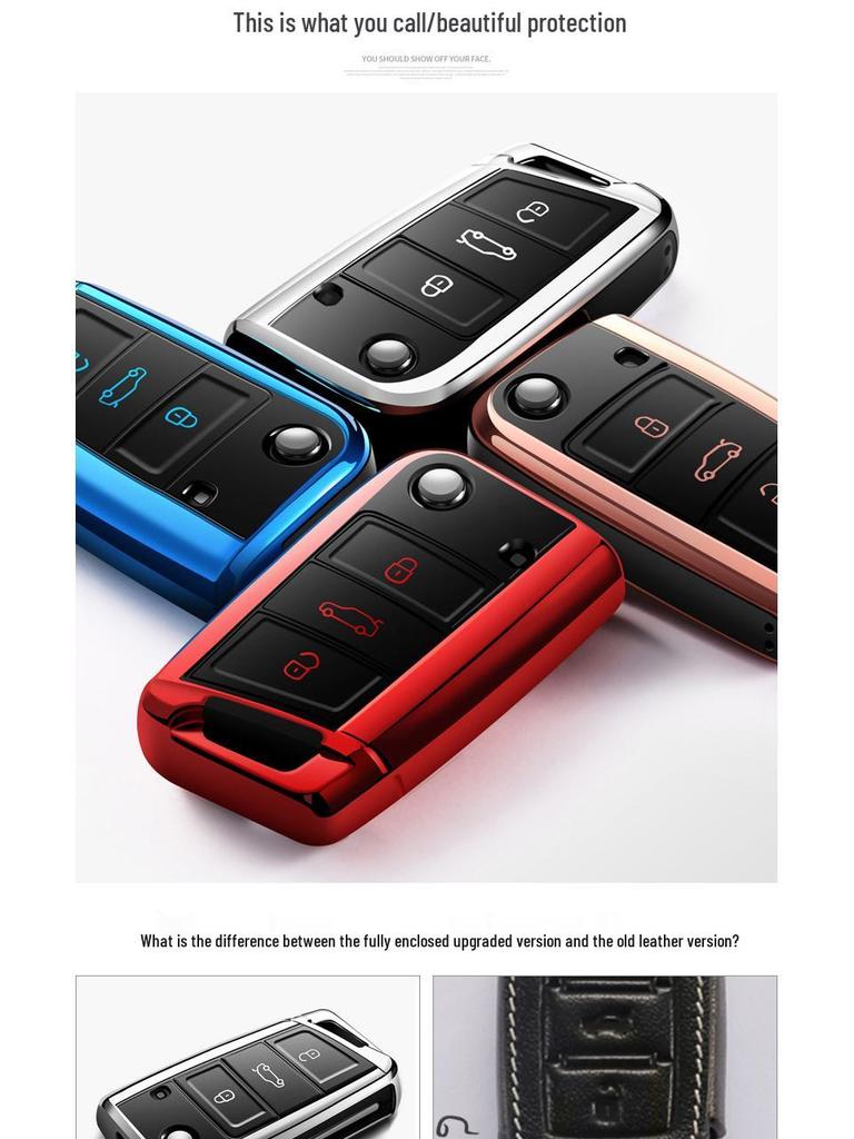 Volkswagen Key Cover for Tiguan L, Teramont, Golf 7, Sportsvan, Lamando - TPU Electroplated Case with Buckle.