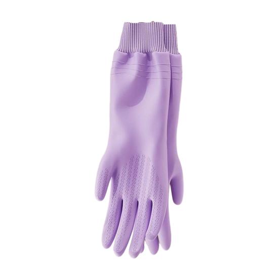 1 Pair Housework Gloves Elastic Textured Cuffs Prevent Water Backflow Cleaning Gloves Grease Removing Gloves