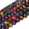 Bland Fargerik Tigerøye Naturstein Perler 15"Strand Glatte Løse Mellomleggsperler 4/6/8/10/12mm for Smykkefremstilling DIY Armbånd Tilbehør