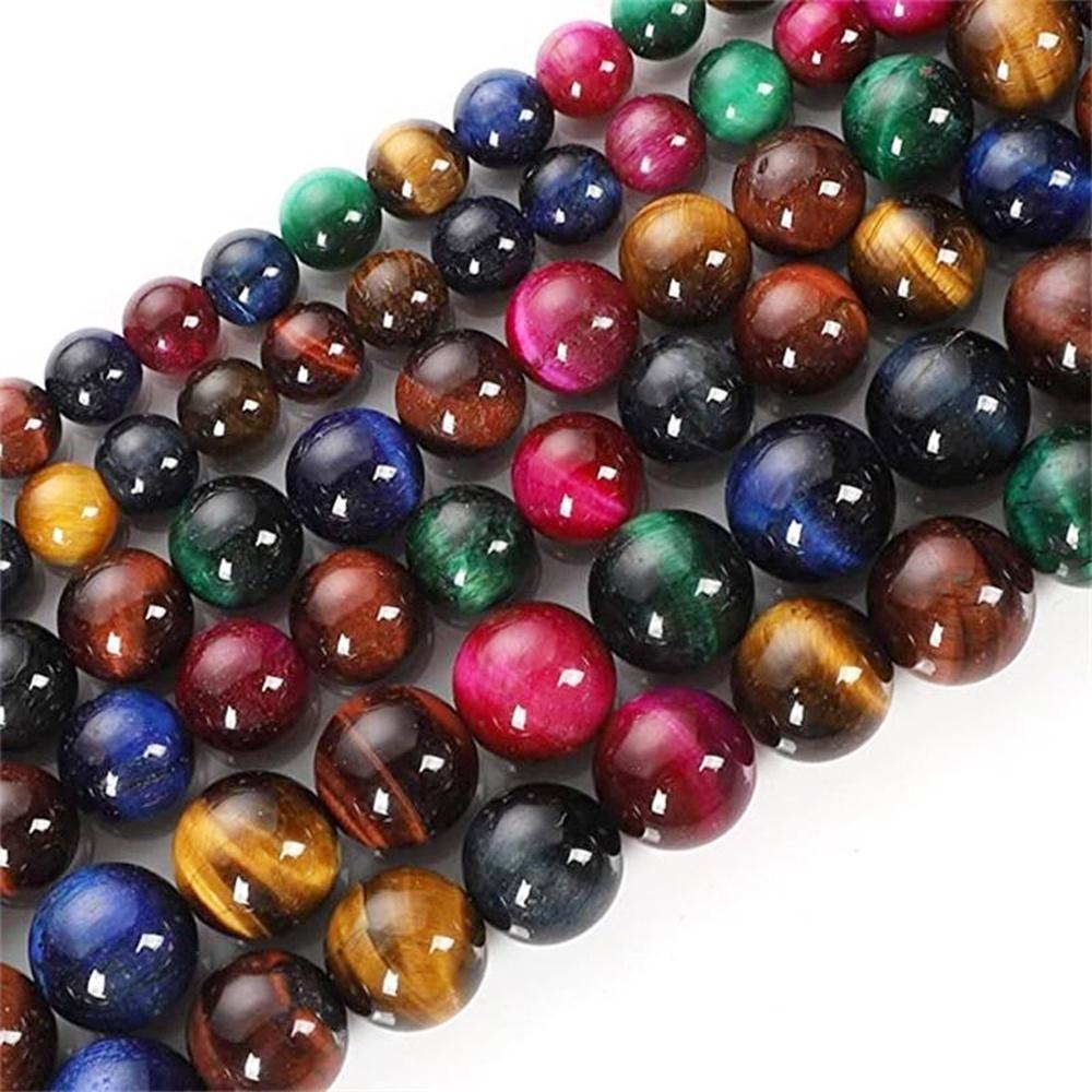 

Mix Colorful Tiger Eye Natural Stone Beads 15 Strand Smooth Loose Spacer Beads 4/6/8/10/12mm for Jewelry Making DIY Bracelets Accessories Dia 4mm