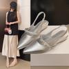 One Word with Rhinestone Sandals Female 2025 Summer New Fairy Wind Bag Head Half Drag Flat Shoes Pointed Single Shoes Female Outer Wear