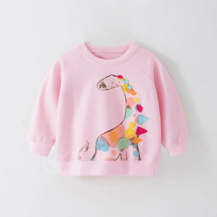 Girls Long Sleeve Pullover Sweatshirt Crewneck Casual Dinosaur Print Soft Fabric Comfortable Fit