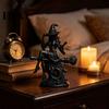 Dark Aesthetic Desk Accessory Gothic Witch On Broom Statue, 3D Printed Spooky Tabletop Figurine for Unique Gift Her Home Party, Black Halloween Decor