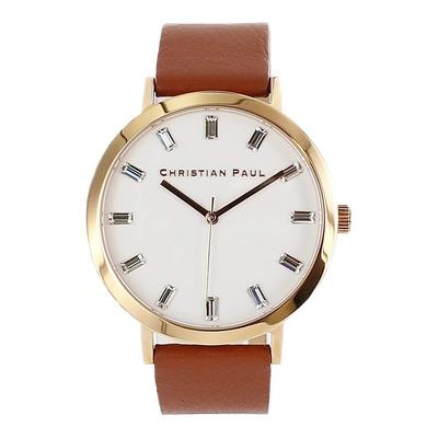 Montre Christian Paul 43 mm Luxe Cristal Cadran Blanc Or Rose Cuir Marron Cuir Noir Naturel S002TNPG [Christian Paul] Homme Femme [Article]