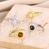 Retro Temperament Stainless Steel Gold Color Sun Flowers Adjustable Opening Rings for Women Finger Charm Jewelry Accessory Gift