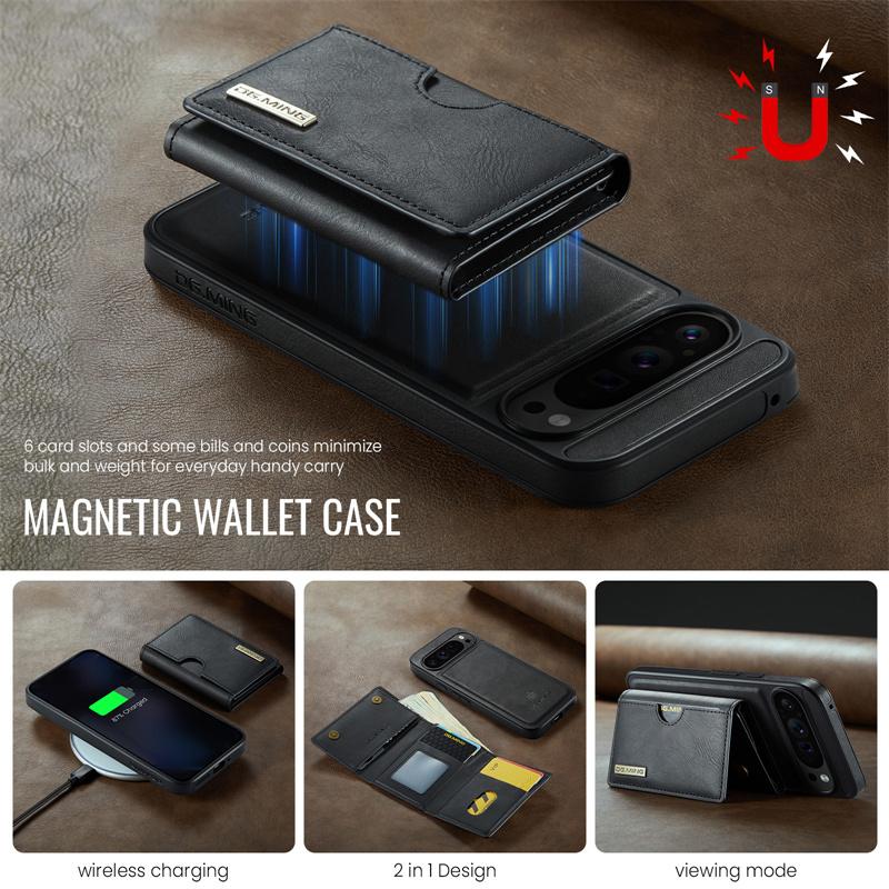 2 in 1 Detachable Magnetic Flip Leather Phone Case for Google Pixel 10 Pro XL Pixel 9 Pro Pixel 8 Pro Vintage Wallet Card Pocket Back Cover Coque