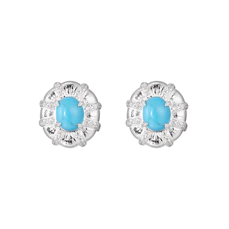 S925 Sterling Silver Turquoise Necklace & Earring Set in Designer Stackable Style