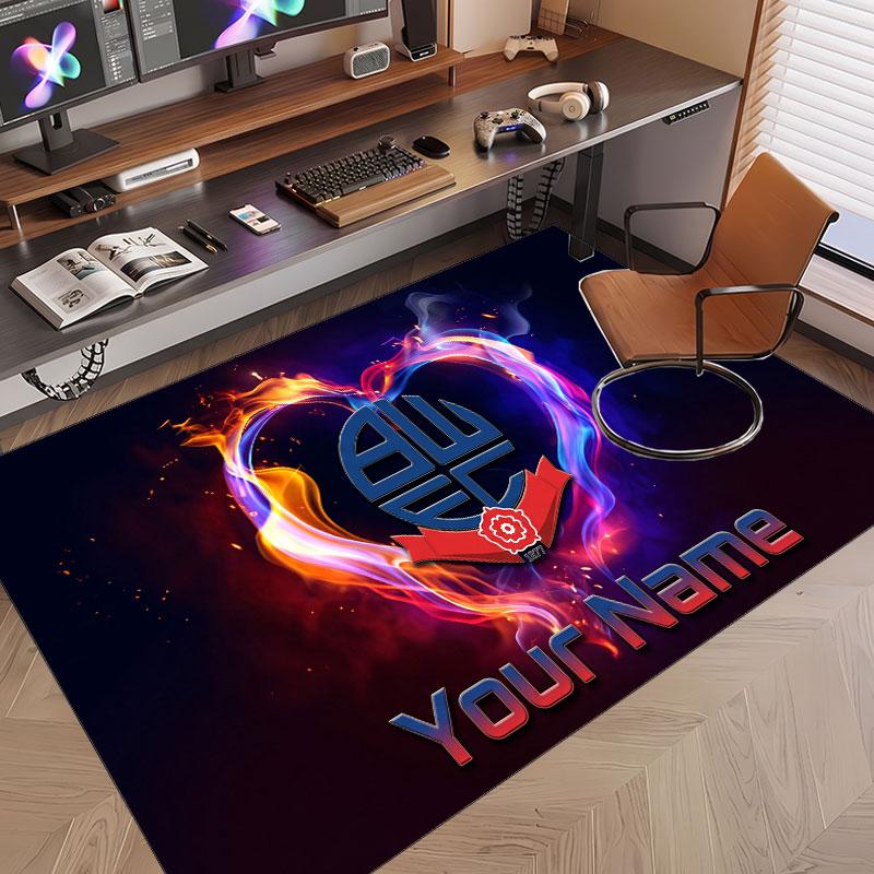 Custom Rug Bolton Wanderers FC Pattern Print Name Text Soft Non‑Slip Floor Carpet for Home Indoor Decoration