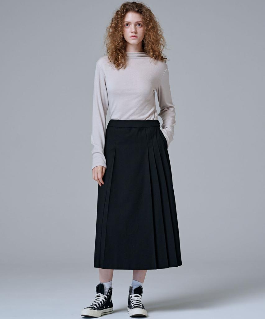 Marop 3108 Wool Pleated Long Skirt (Black)
