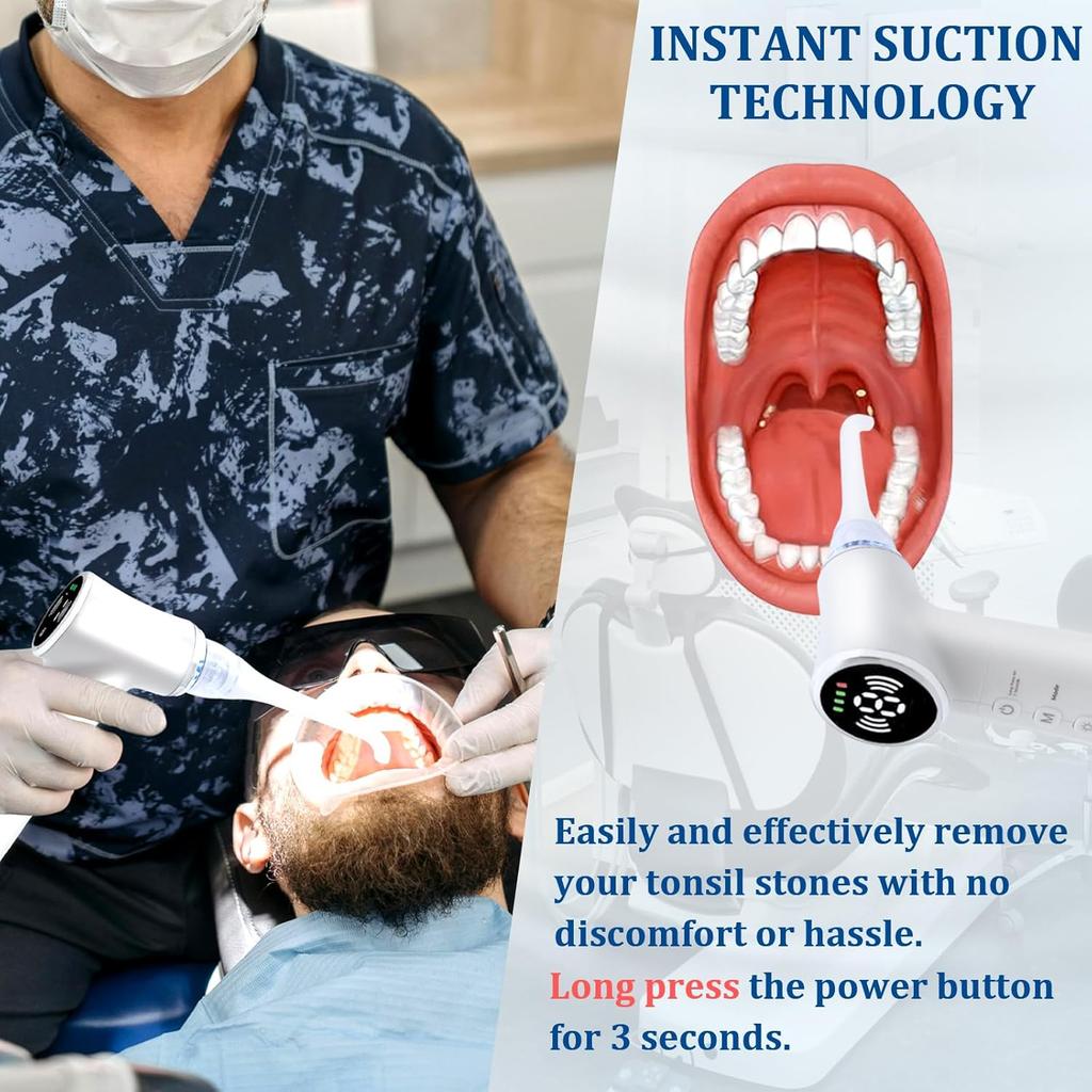 Electronic Tonsil Stone Remover Vacuum, 10 in 1 Tonsil Stone Removal Kit with Built-in LED Light & 6 Levels Suction, Tonsil Stone Cleaner Instant