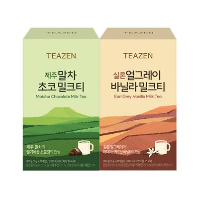Teazen Herbata mleczna Earl Grey Wanilia + Matcha Czekolada (40 patyków), Koreańska Kombucha