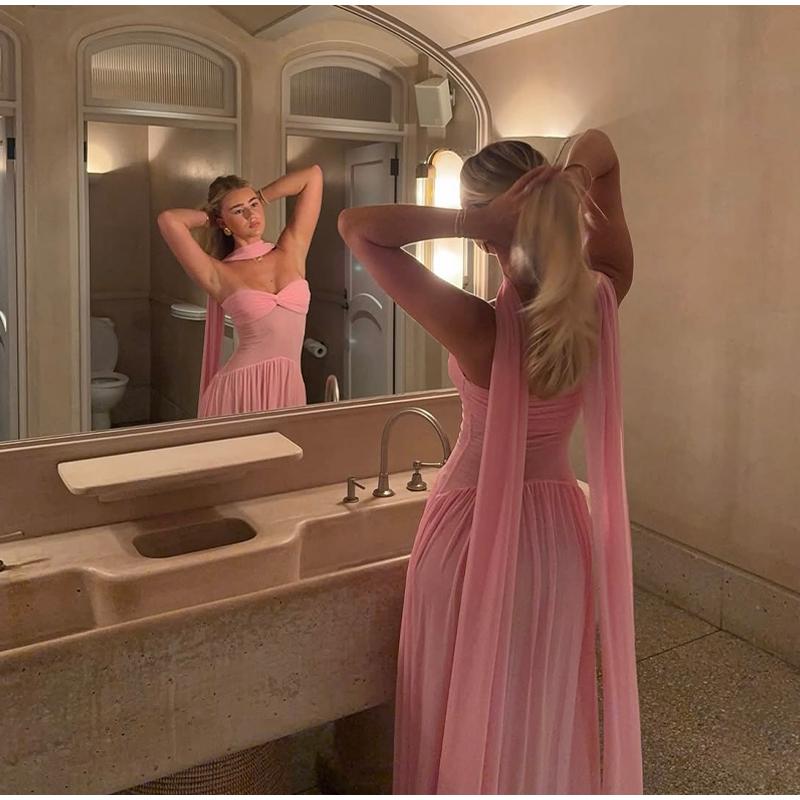 Vestido Largo de Primavera para Mujer con Calado, Flor 3D y Bajo con Volantes, Elegante, con Hombros Descubiertos y Espalda Descubierta, Vestidos Nuevos para Dama para Fiesta Callejera 2025