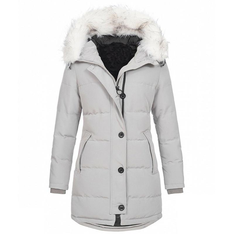 Women's Hooded Slim Fit Cotton Coat - European & American Style, Mid-Length, Solid Color, Warm Outerwear for Autumn & Winter