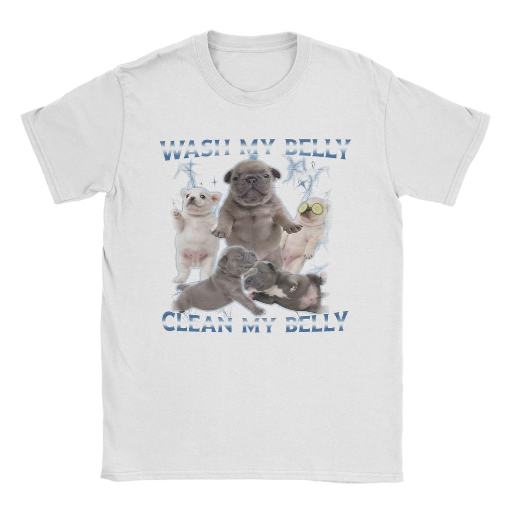 Men Women Funny Pibble Meme Wash My Belly T Shirt Pure Cotton Print Tee Shirts  Top Clothing