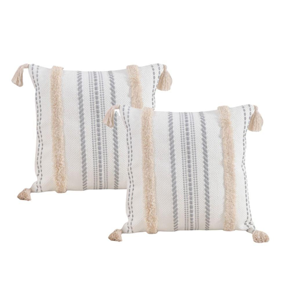 

2 PCS Boho Tufted Cotton Pillow Covers with Fringe Slipcovers Protecting Couch