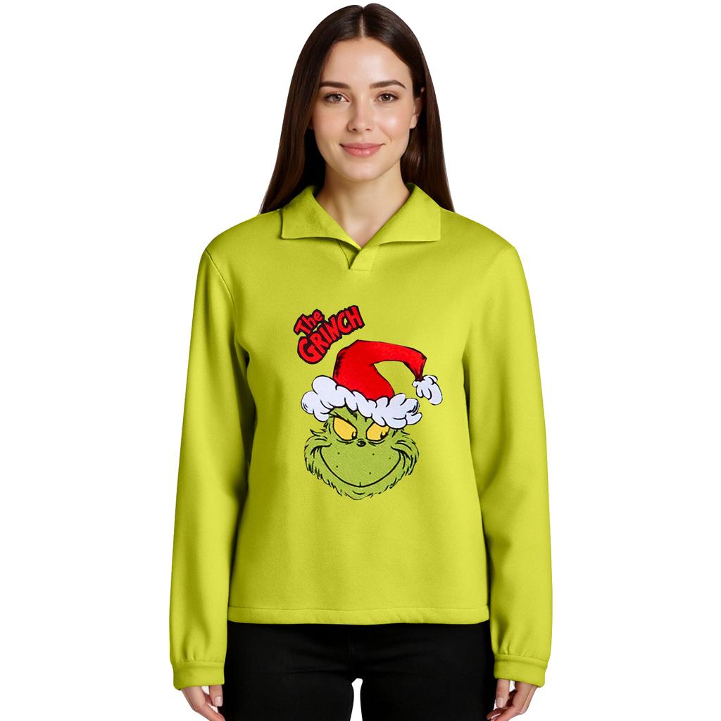 Women's Stand-up Collar Long-sleeved Pullover Top, Christmas Print Sports Top