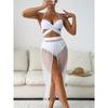 Costume da bagno da donna a tre pezzi, sexy, con protezione solare, in rete, lungo, bikini da spiaggia con spacco
