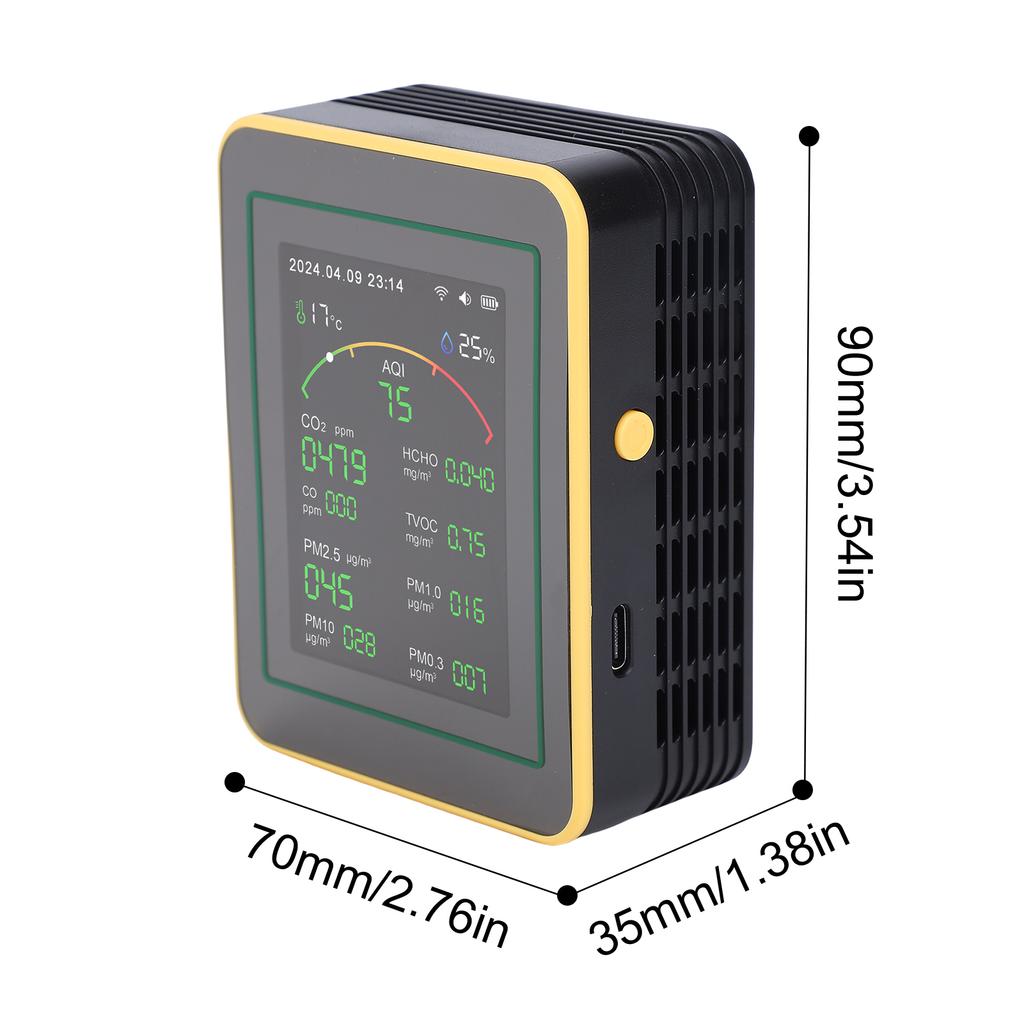 Air Quality Monitor 15-in-1 WiFi Air Detector with Color LCD Screen for Tuya Smart Detects  PM2.5 PM10 CO2 TVOC Temp Humidity