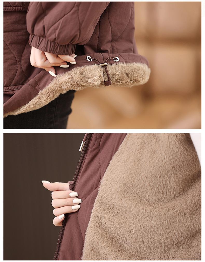 Women's 2024 Winter Fleece-Lined Thick Cotton Coat - Plus Size, Casual, Loose-Fit, Middle-Aged Style.
