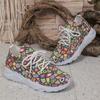 Fashion 2025 New Women Rainbow Shoes Autumn New Casual Daily Ladies Flat Shoes Round Toe Multi-Color Print Lace-up Sneakers