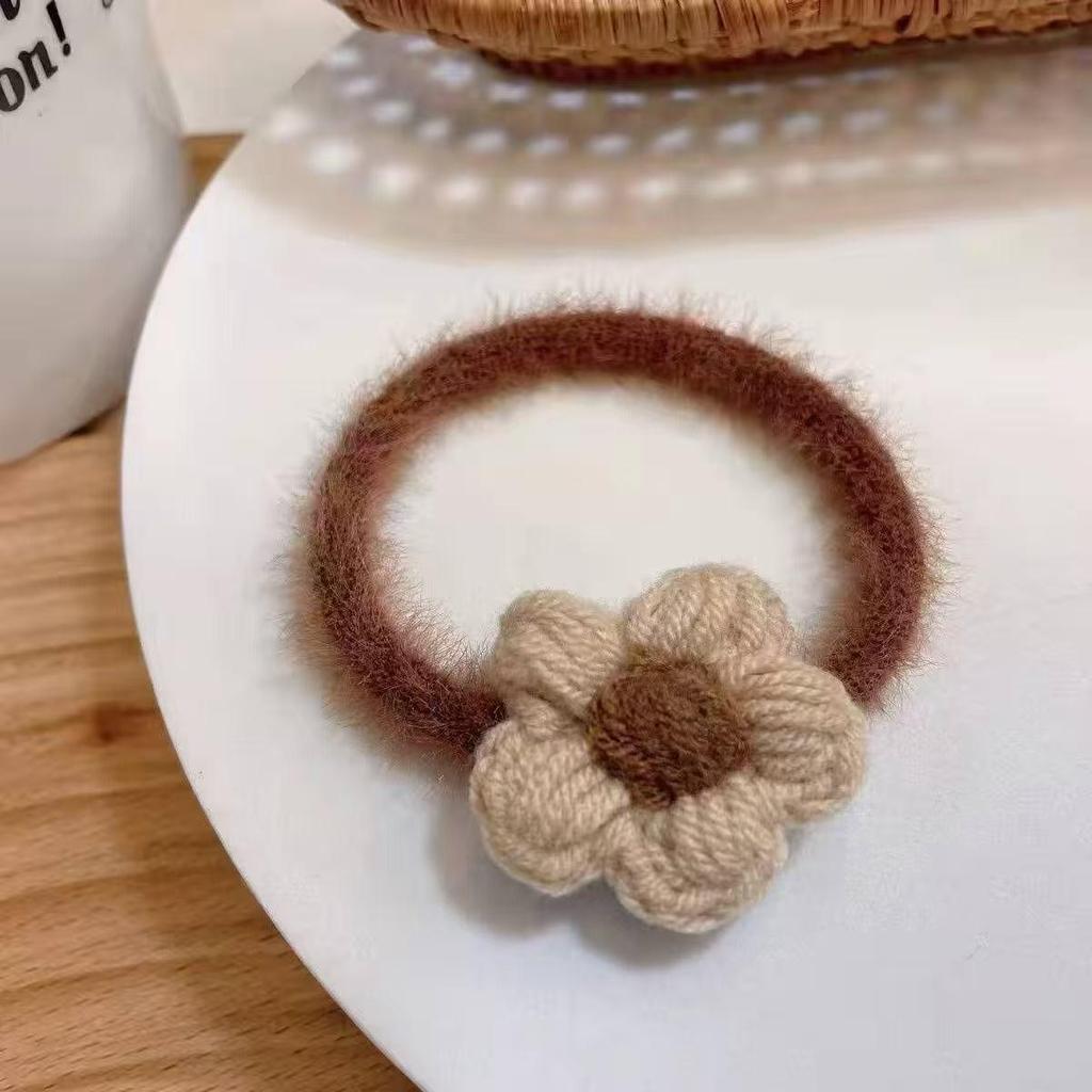 Damen Herbst Winter Häkelblume Haargummi & Stirnband - Süßes Plüsch Haaraccessoire