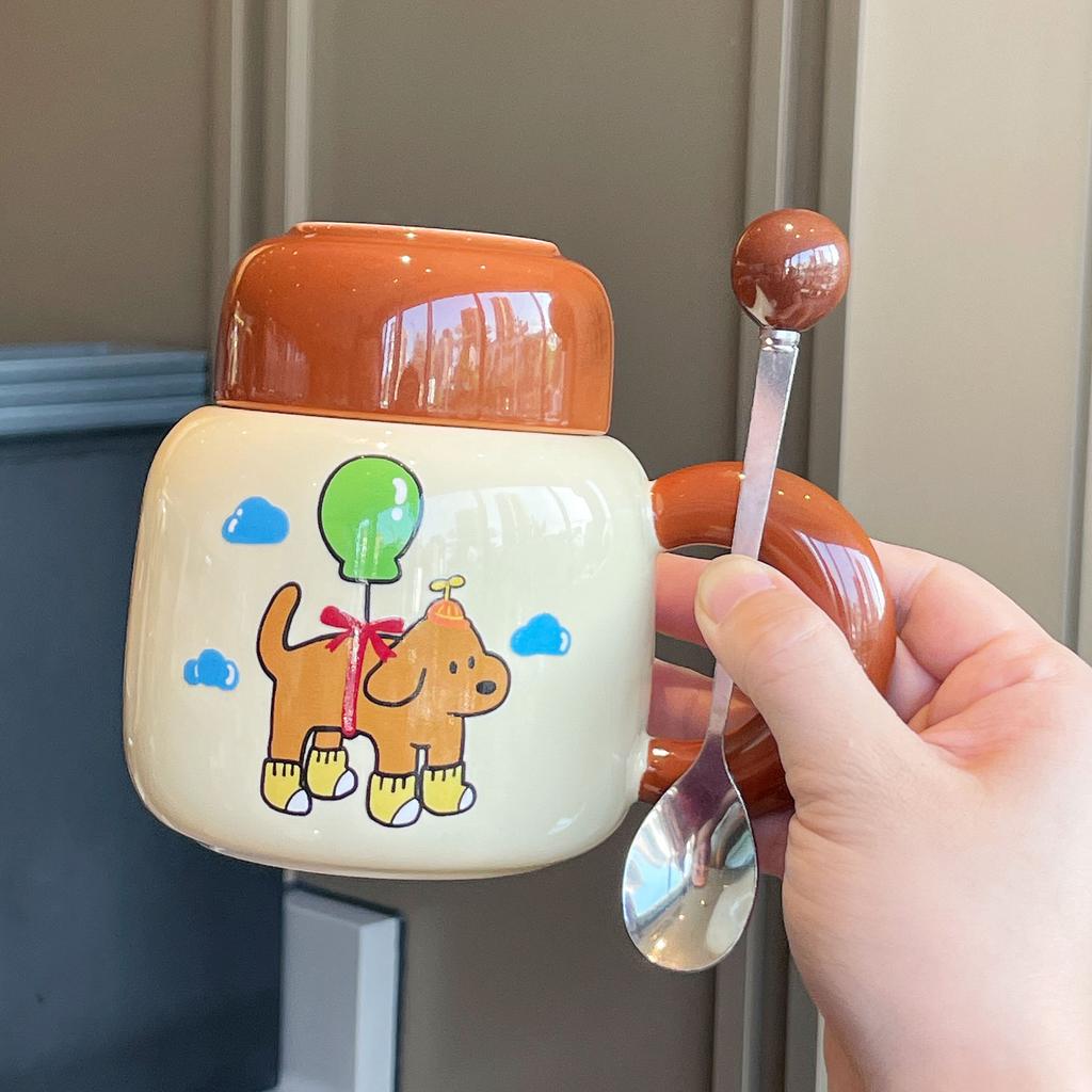 Souvenir Girls Cute Ceramic Mug with Lid Puppy Water Cup Creative Practical Cup Men's Coffee Cup Gift