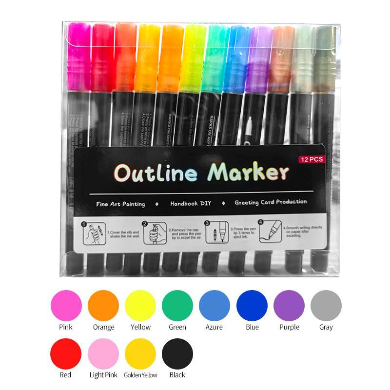 Doppellinien-Umriss-Metallic-Highlighter-Stifte Super-Zickzack-Doppellinien-Stifte Magische Glitzer-Zeichenstifte zum Malen