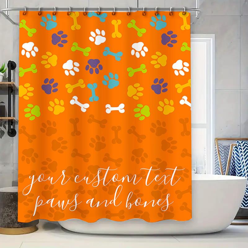 

Pet Shower Curtain, Paws And Bones Print Custom Text, Orange Color For Home Decor In Bathrooms, Perfect Gift For Pe W60H190(CM)-1 Pcs