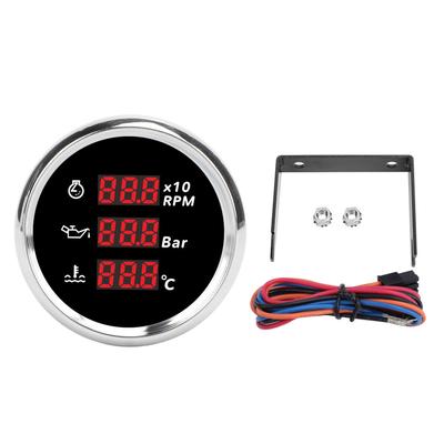 52mm Digitale Öldruck Wassertemperaturanzeige mit Hintergrundbeleuchtung 3 in 1 LED-Anzeige Drehzahlmesser für Boot Yacht Wohnmobil LKW