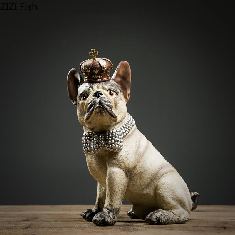Krone Bulldogge Statue Simulierte Tierornamente Schreibtischdekoration Moderne Handwerkskunst Gentleman Welpen Skulptur Raum Ästhetische Dekoration
