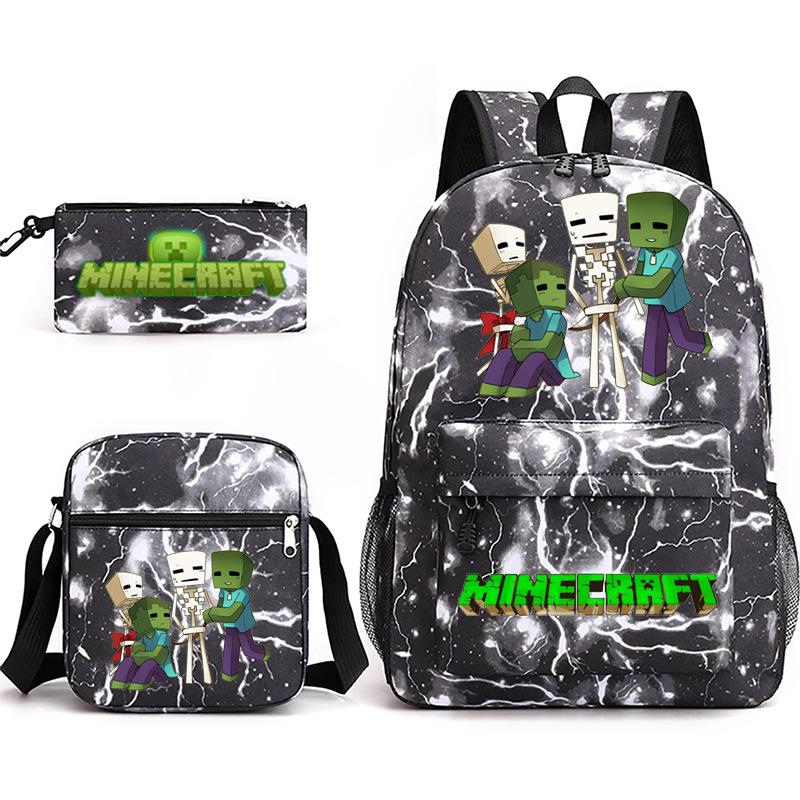 2022 Cross-border Starry Sky School Bag Three-piece Casual Fashion My World Game School Travel Bag