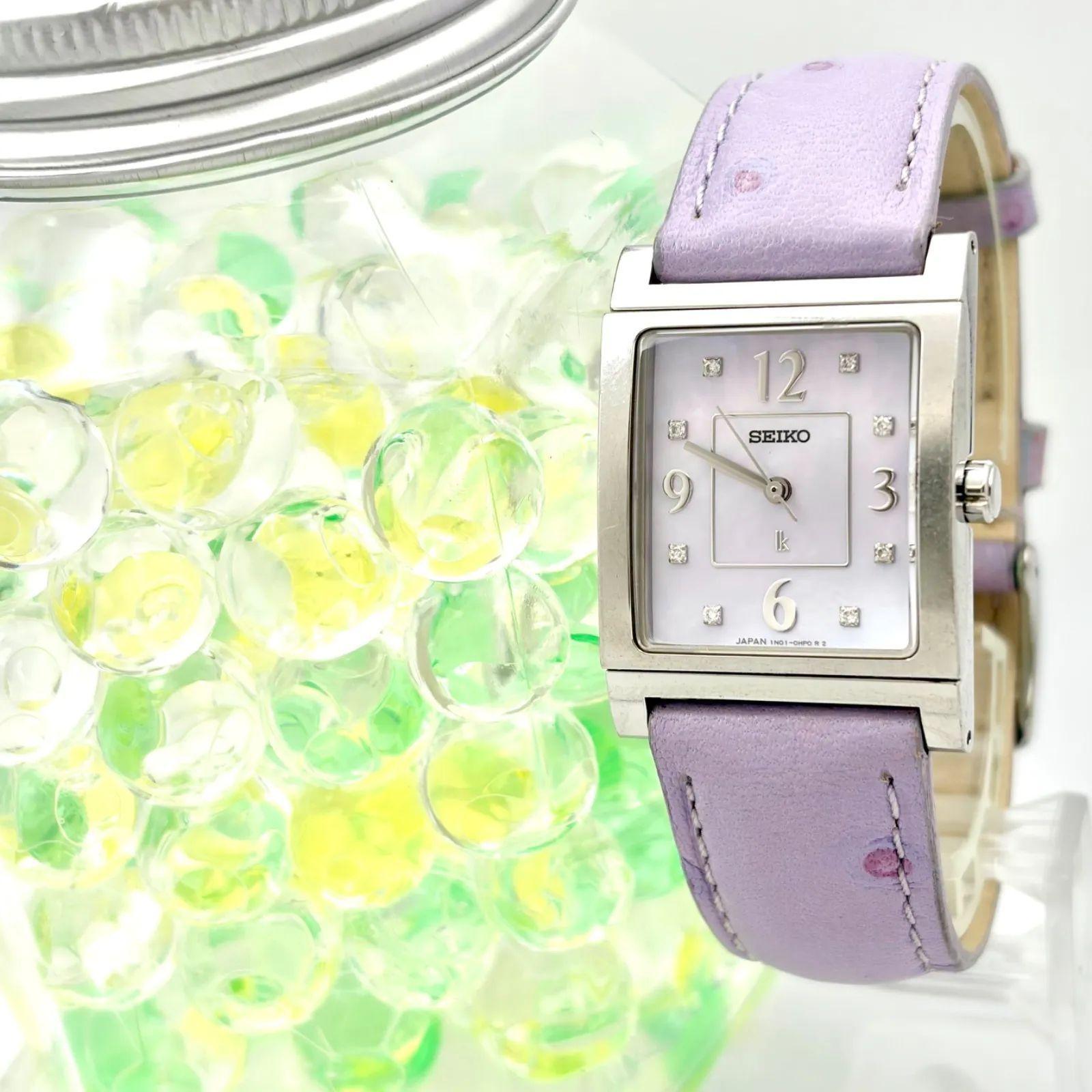 Used [New battery] SEIKO lk Rukia 8P diamond shell purple rectangular ladies watch 1N01-00Y0 420045