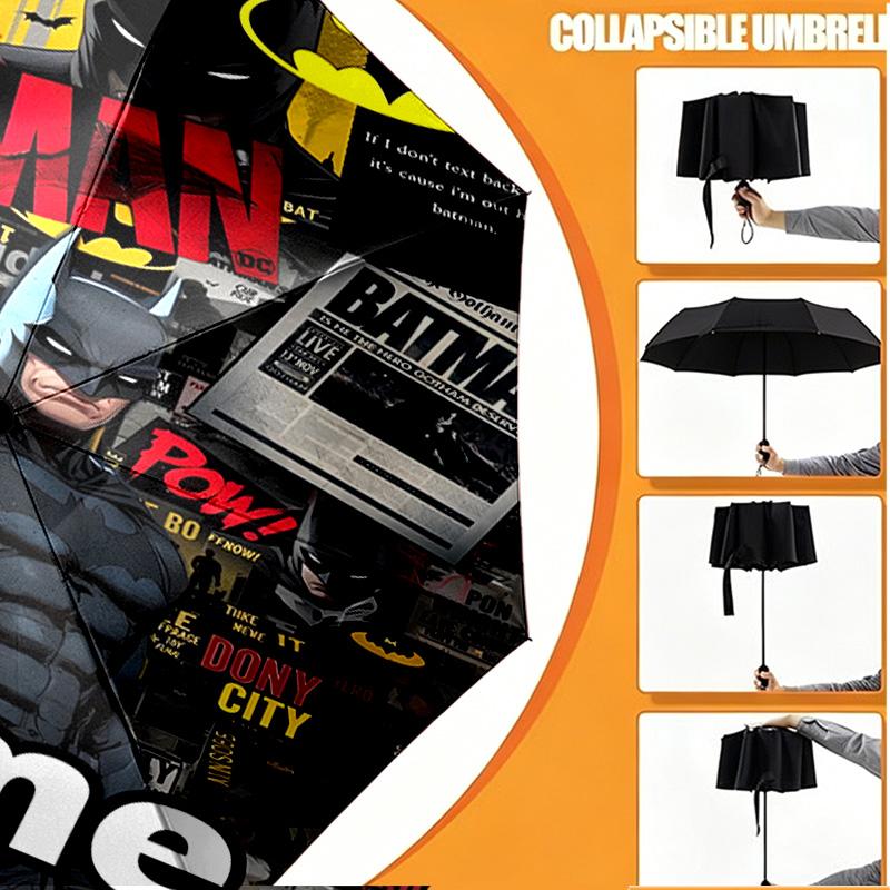 Custom Name Personalized Batman Print Umbrella, Auto Open Close, 8‑Rib Sturdy Frame, Commute Camping Hiking Use, Birthday Gift