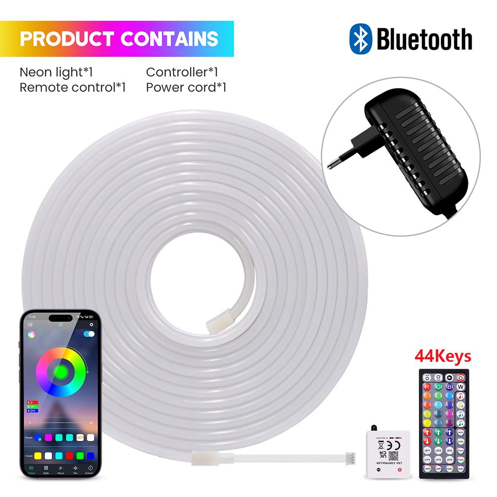 24V RGB 5m 10m 20m 30m LED Neon Strip Light Bluetooth APP 24 44 Key Remote Control EU US UK AU Power Kit 60LED Waterproof Decor