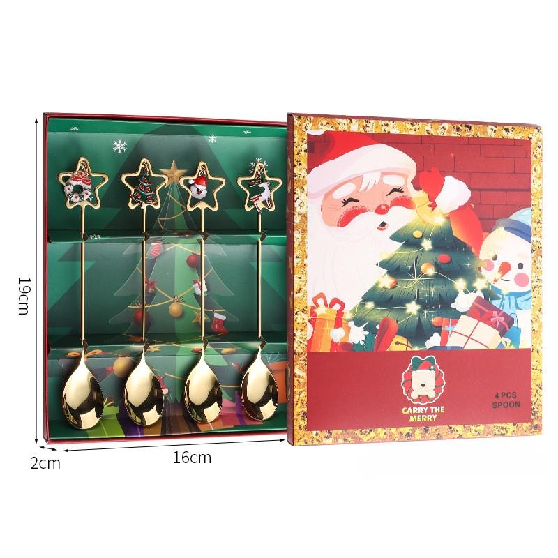 2/4PCS Christmas Coffee Spoons Set Gold Christmas Stainless Steel Spoon Dessert Spoon New Year Decoration For Tableware