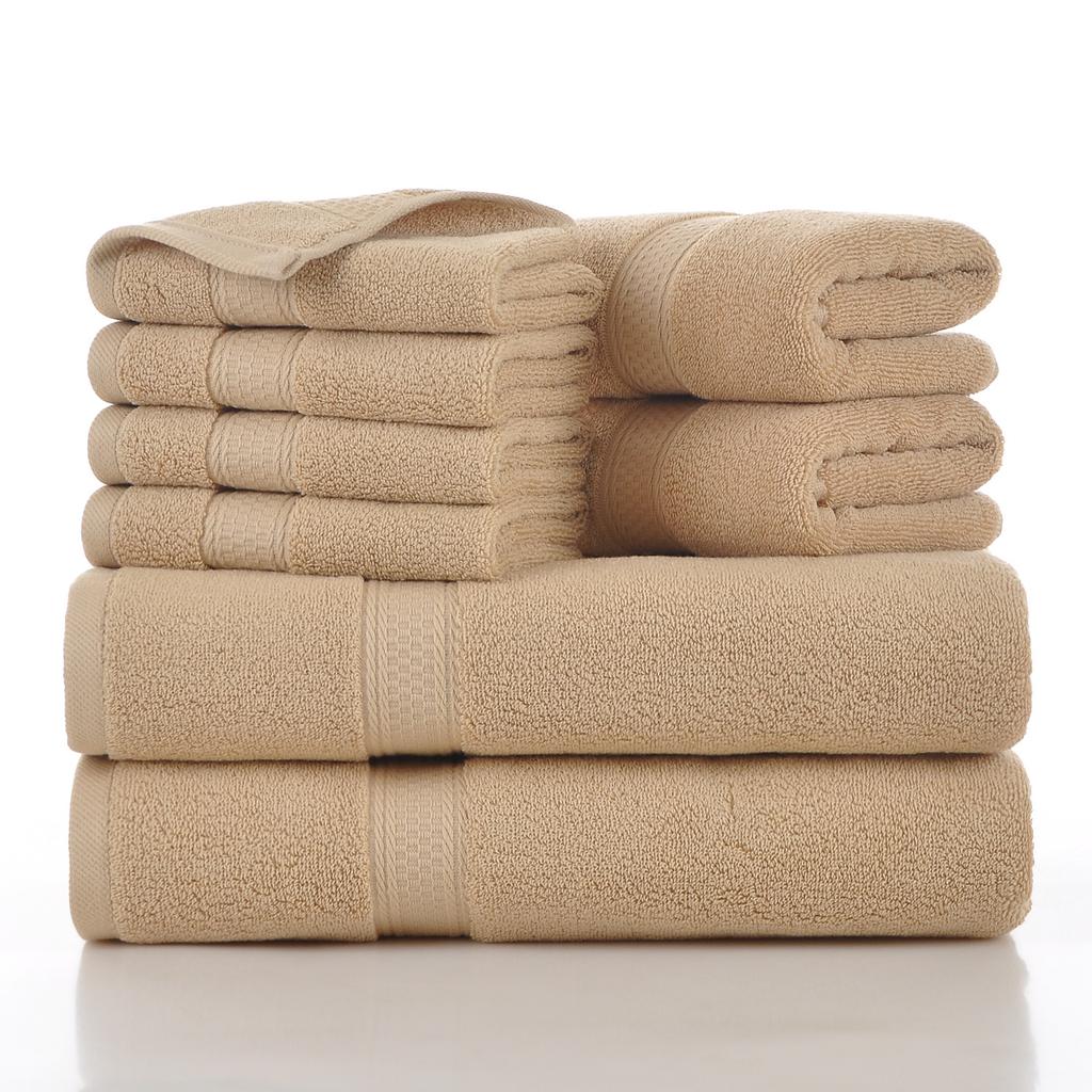 Style, plain cotton towel, eight-piece set of household towels, soft and absorbent.