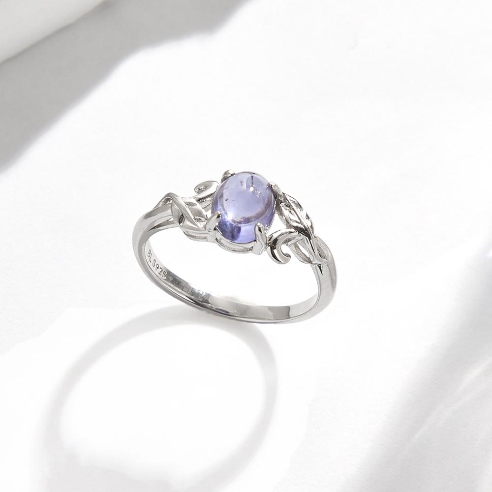 Tree Leaves Design 925 Sterling Silver Ring Natural Iolite Oval 6*8mm Gemstones Classic Design for Valentines Banquet Gifts