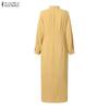 ZANZEA Women Casual Turn Down Collar Solid Color Long Sleeve Loose Long Shirt Dress