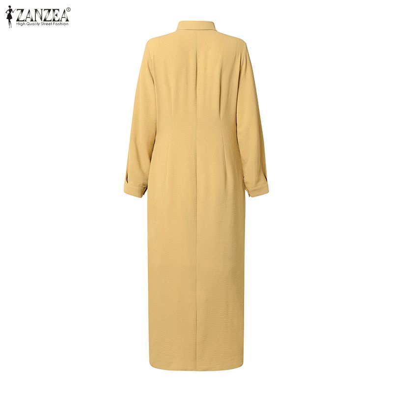 ZANZEA Women Casual Turn Down Collar Solid Color Long Sleeve Loose Long Shirt Dress