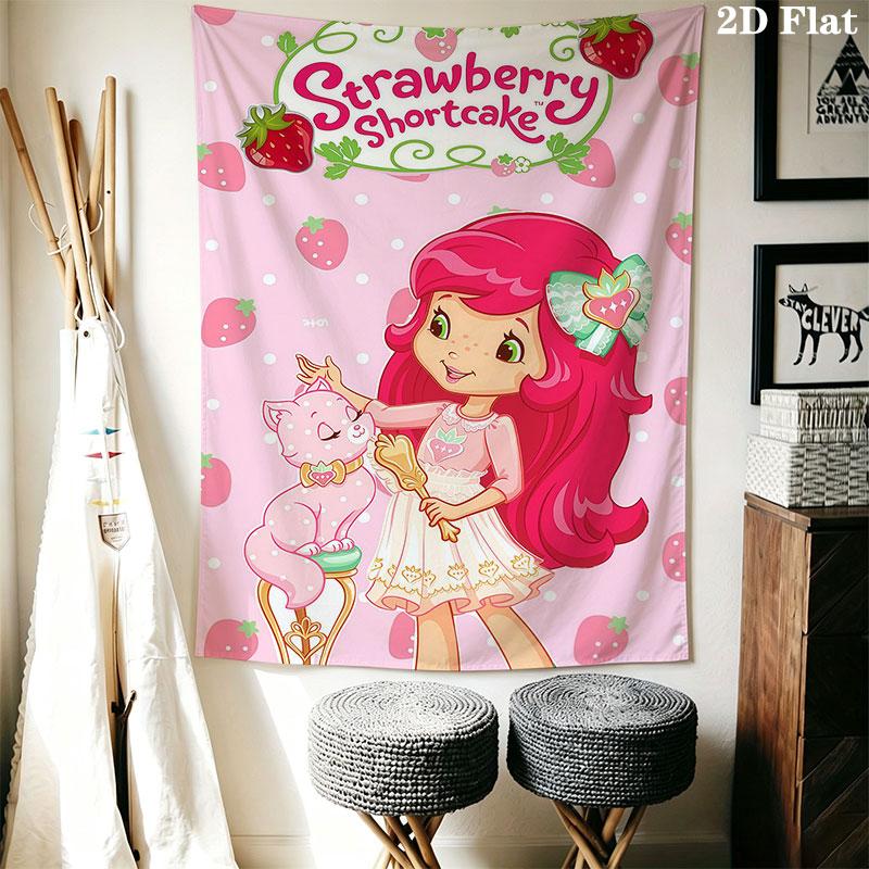 Erdbeer-Shortcake Wandbehang Bedruckter Stoffdecke Dekorative Wandteppiche für Schlafzimmer Wohnzimmer Heimdekoration