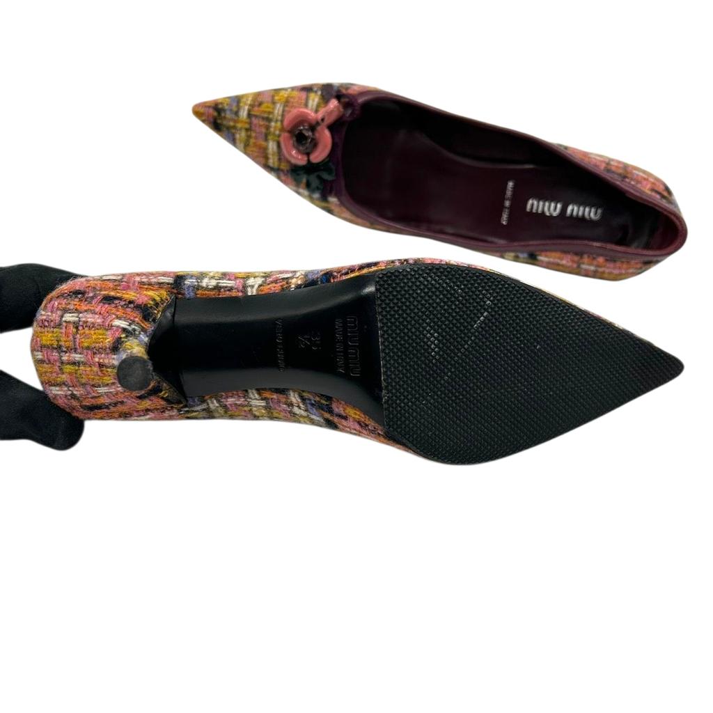 Używane czółenka MIUMIUczółenka wielokolorowe/bordowe bawełna/skóra Kobiety